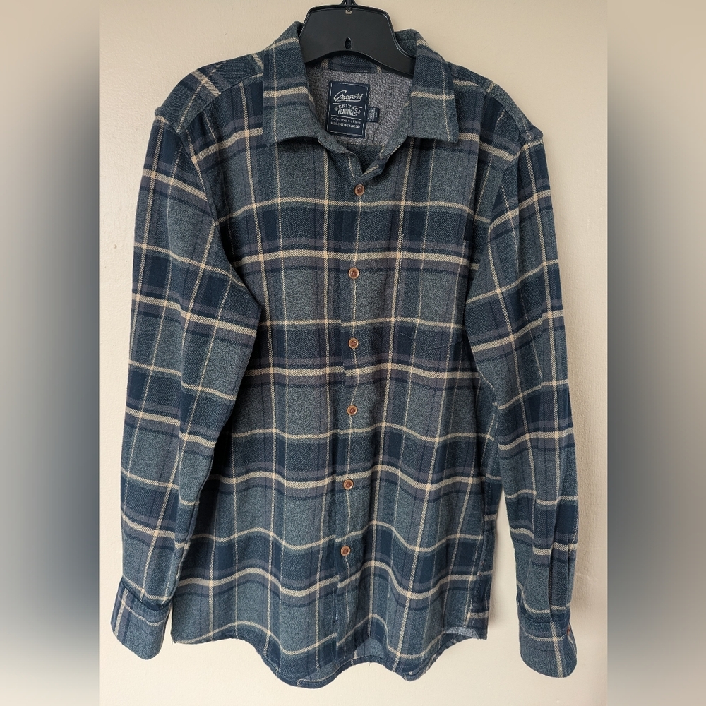Grayers Heritage Flannel, Blue, Green, Gray, & Cream Plaid (SIZE LARGE)